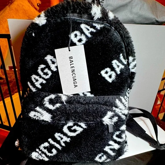 Balenciaga, backback, medium/lg, fluffy, like New Balenciaga Faux Fur XXL Backpack - Blue Backpacks, Bags  main image 3